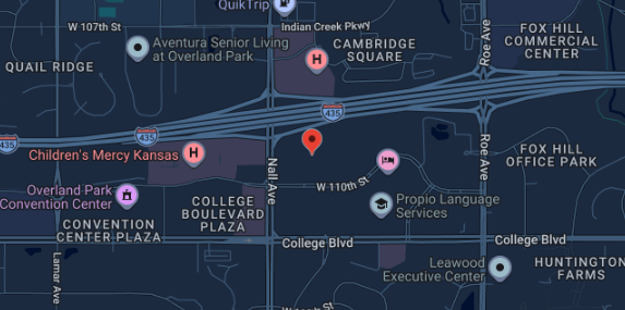 Map showing Ghost Shark Digital's location at 5440 W. 110th Street, Suite 300, Overland Park, KS 66211